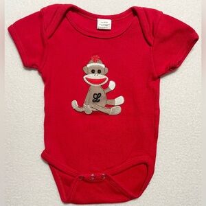 Sock Monkey One Piece Outfit Letter “L” Color: Red Baby Size 6-12 Mos.